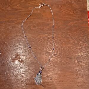 Chic Silver and Purple Tassel Necklace